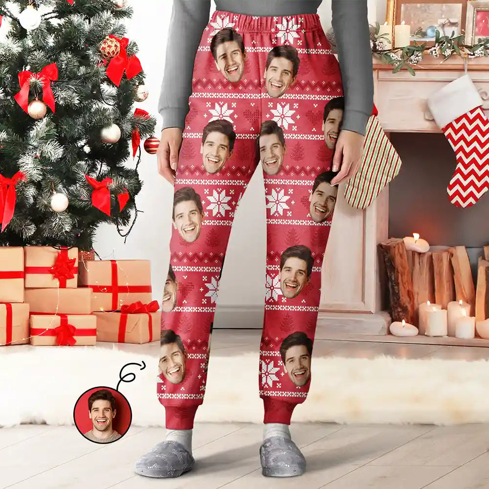 Family, Pet, Gift For Couples - Custom Photo Christmas Couples Family Pets Face - Personalized Pajama Pants