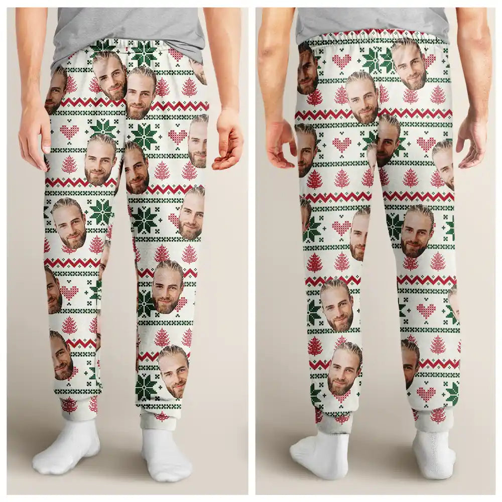 Family, Pet, Gift For Couples - Custom Photo Christmas Couples Family Pets Face - Personalized Pajama Pants