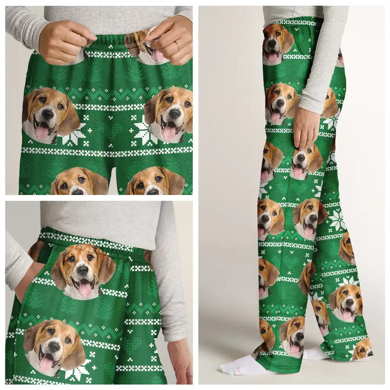 Family, Pet, Gift For Couples - Custom Photo Christmas Couples Family Pets Face - Personalized Pajama Pants