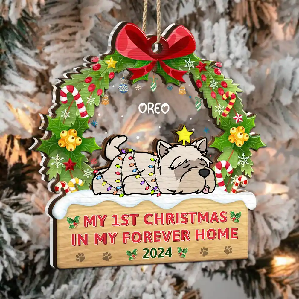 Dog Lovers - Lying Dog My 1st Christmas In My Forever Home - Personalized 2-Layered Mix Ornament