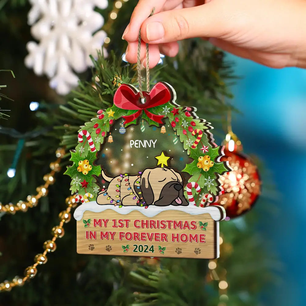 Dog Lovers - Lying Dog My 1st Christmas In My Forever Home - Personalized 2-Layered Mix Ornament