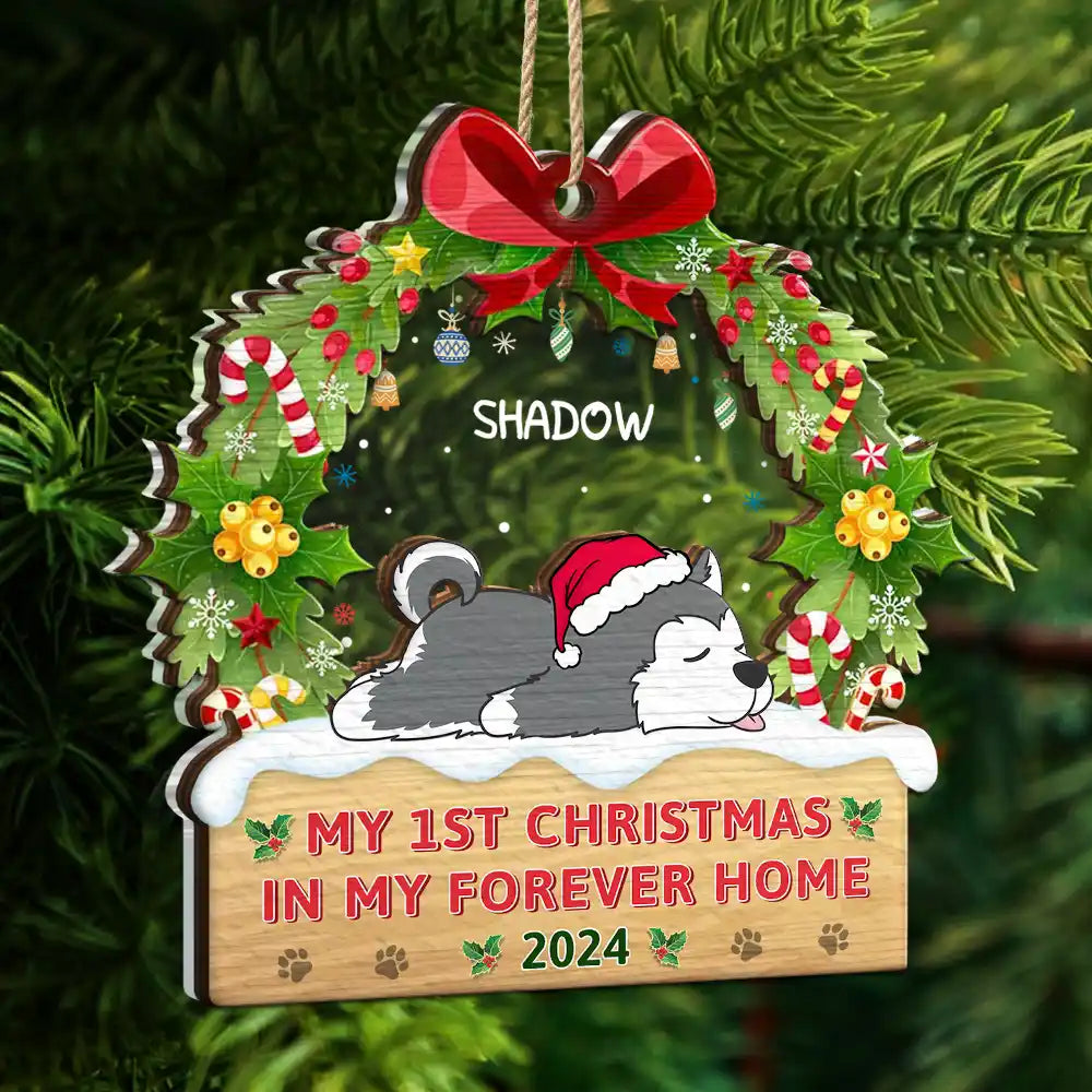 Dog Lovers - Lying Dog My 1st Christmas In My Forever Home - Personalized 2-Layered Mix Ornament