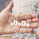 First Christmas As A Family Of Four Footprints - Personalized Heart Shaped Glass Ornament