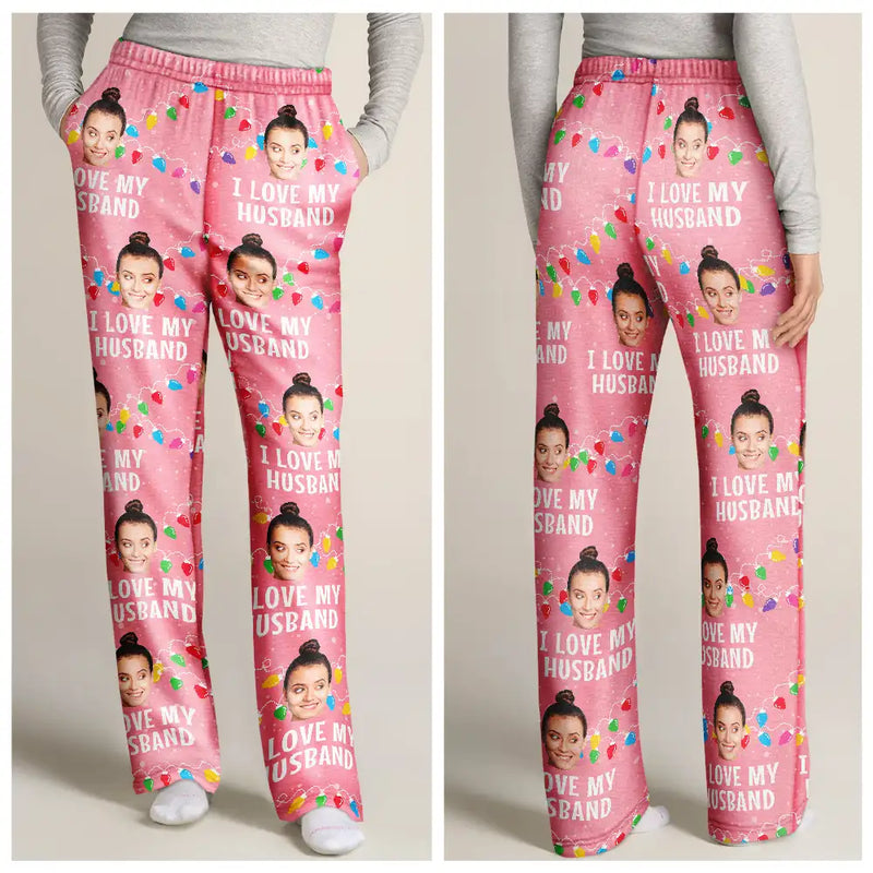 Gift For Couples - Custom Photo I Love My Wife - Personalized Pajama Pants