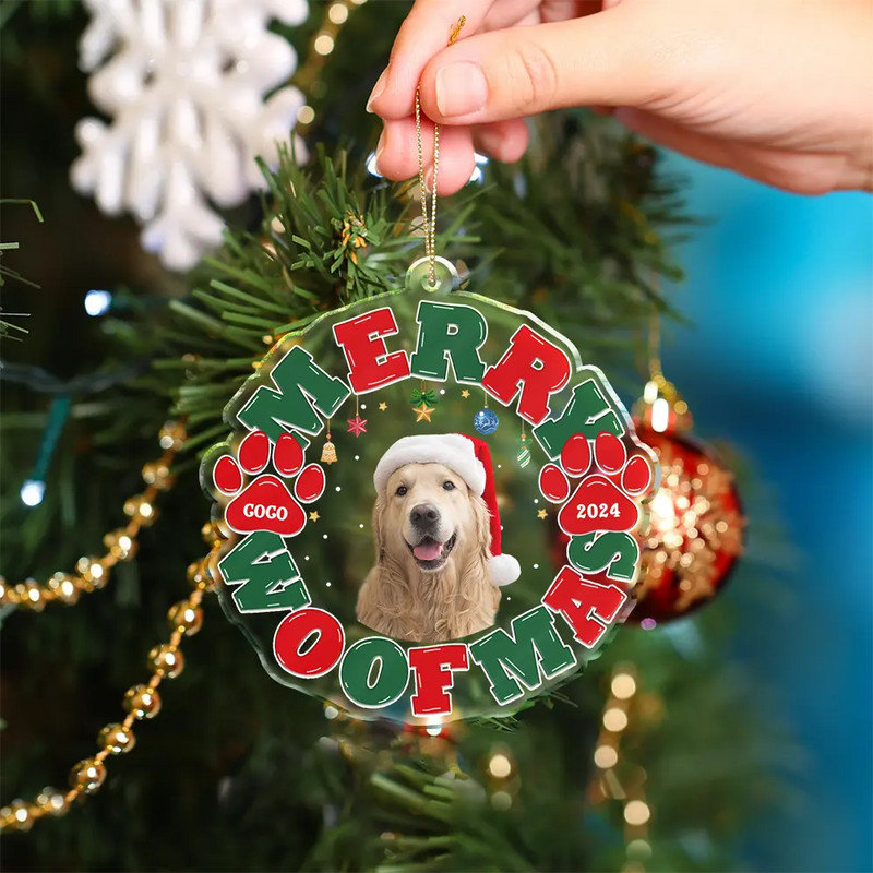 Pet Lovers, Cat Lovers, Dog Lovers - Custom Photo Meowy Catmas Merry Woofmas - Personalized Custom Shaped Acrylic Ornament