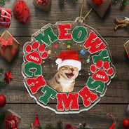 Pet Lovers, Cat Lovers, Dog Lovers - Custom Photo Meowy Catmas Merry Woofmas - Personalized Custom Shaped Acrylic Ornament