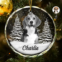 Christmas,Custom Photo,Pet Lovers - Custom Photo Grayscale Dog Face Pet Memorial - Personalized Circle Glass Ornament