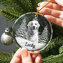 Christmas,Custom Photo,Pet Lovers - Custom Photo Grayscale Dog Face Pet Memorial - Personalized Circle Glass Ornament