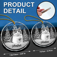 Christmas,Custom Photo,Pet Lovers - Custom Photo Grayscale Dog Face Pet Memorial - Personalized Circle Glass Ornament