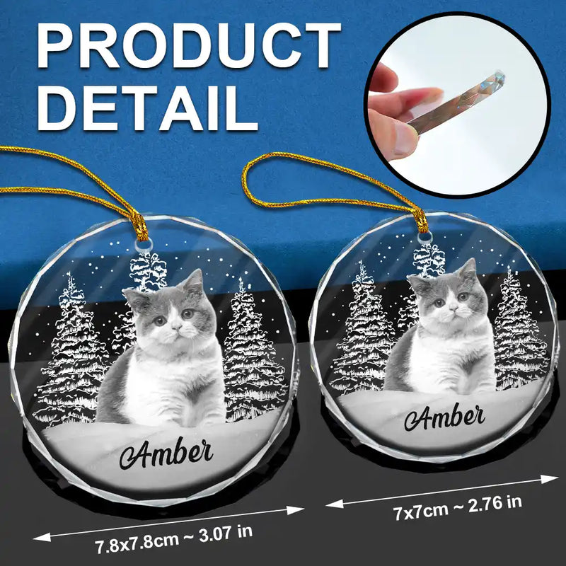 Christmas,Custom Photo,Pet Lovers - Custom Photo Grayscale Dog Face Pet Memorial - Personalized Circle Glass Ornament