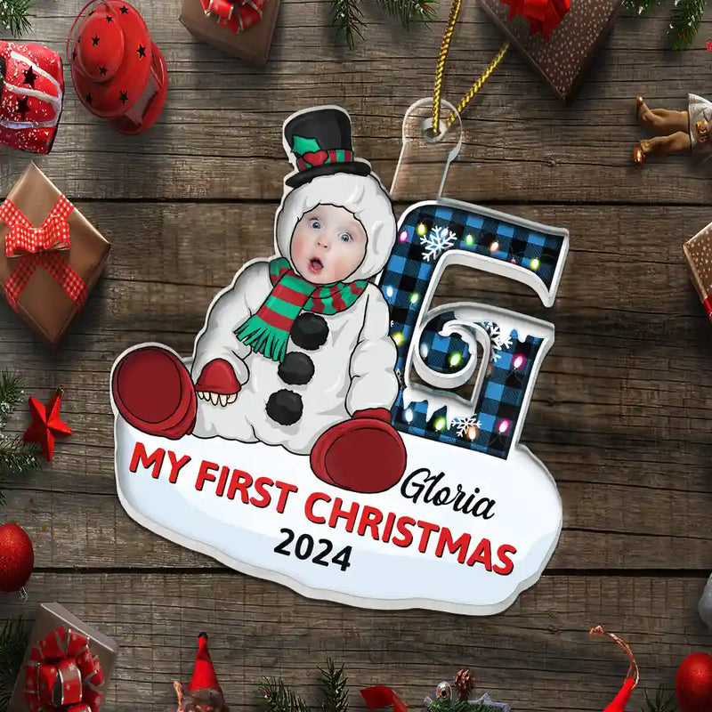 Gift For Kids, Parents - Custom Photo Baby's First Christmas Costumes - Personalized Cutout Acrylic Ornament
