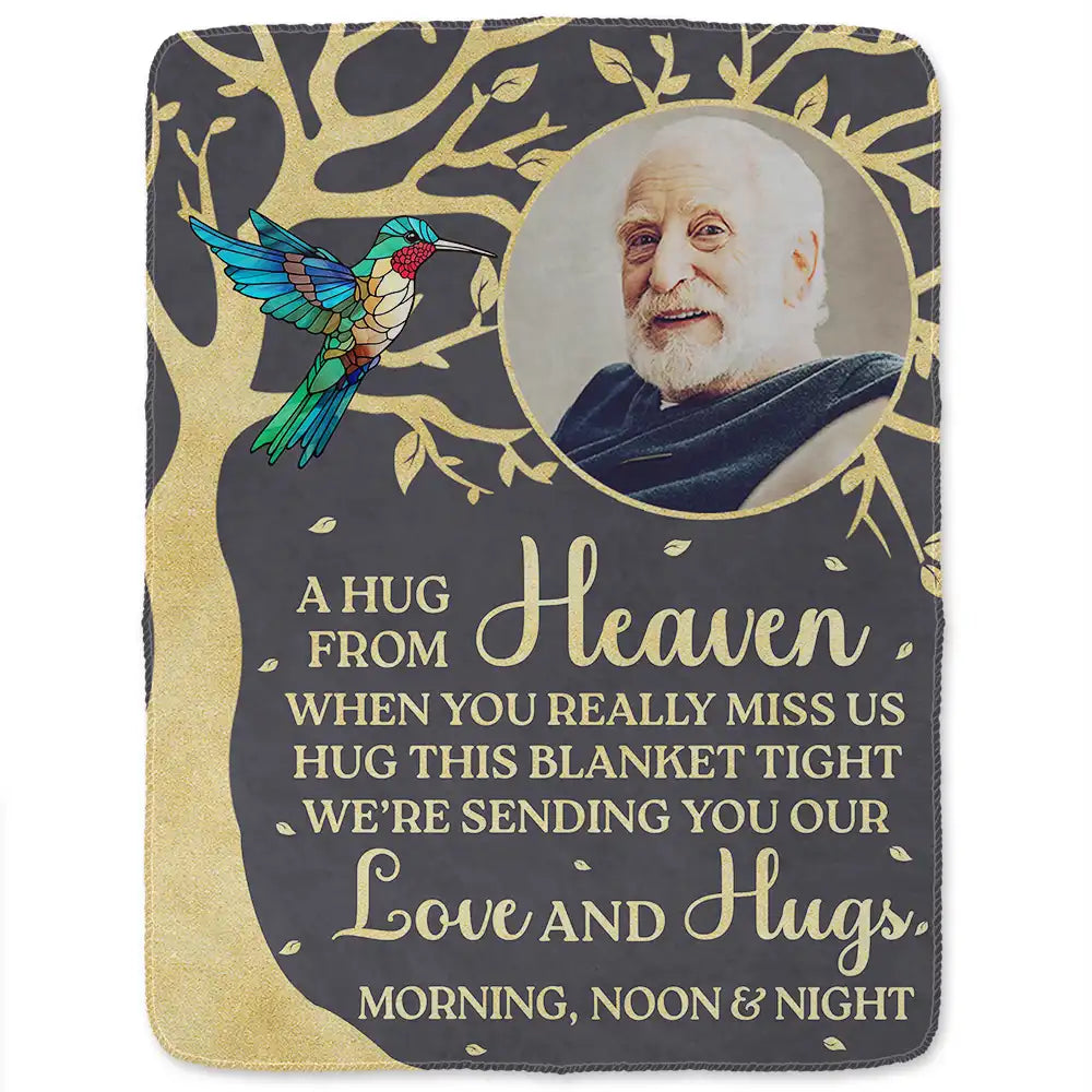 Sad,Family,Parents,Gift For Grandparents,Gift For Sibling,Memorial - Custom Photo A Hug From Heaven Memorial - Personalized Fleece Blanket, Sherpa Blanket