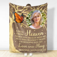 Sad,Family,Parents,Gift For Grandparents,Gift For Sibling,Memorial - Custom Photo A Hug From Heaven Memorial - Personalized Fleece Blanket, Sherpa Blanket
