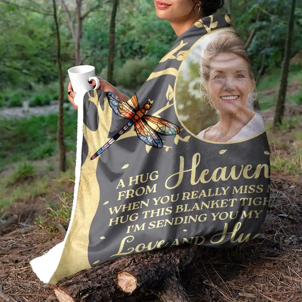 Sad,Family,Parents,Gift For Grandparents,Gift For Sibling,Memorial - Custom Photo A Hug From Heaven Memorial - Personalized Fleece Blanket, Sherpa Blanket