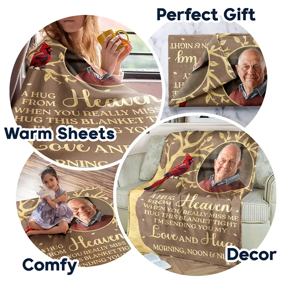 Sad,Family,Parents,Gift For Grandparents,Gift For Sibling,Memorial - Custom Photo A Hug From Heaven Memorial - Personalized Fleece Blanket, Sherpa Blanket