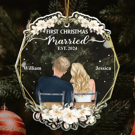 Nos premiers couples mariés de Noël - Ornement acrylique personnalisé en forme personnalisée 