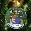 Gift For Couples, Cat Lovers, Pet Lovers, Cat Couple - You & Me & The Cat Christmas Couple - Personalized Circle Glass Ornament