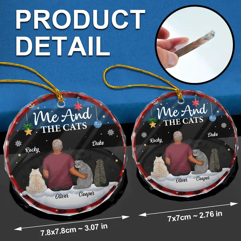 Gift For Couples, Cat Lovers, Pet Lovers, Cat Couple - You & Me & The Cat Christmas Couple - Personalized Circle Glass Ornament