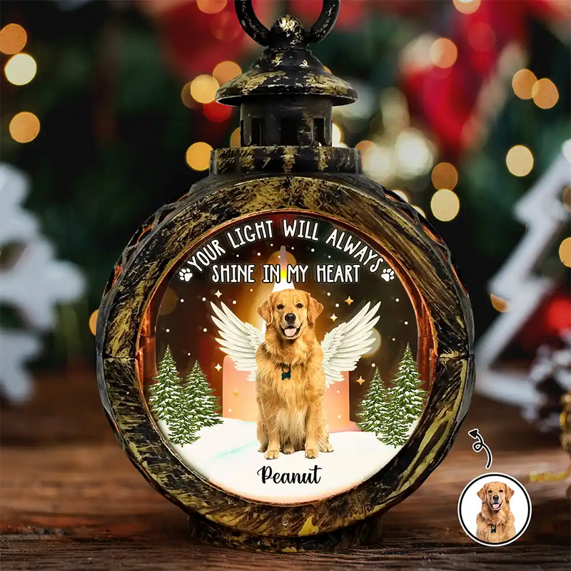 Christmas,Pet Lovers,Dog Lovers,Memorial,Custom Photo,Sad - Custom Photo Your Light Will Always Shine In My Heart Memorial - Personalized Candlelight Lantern Ornament