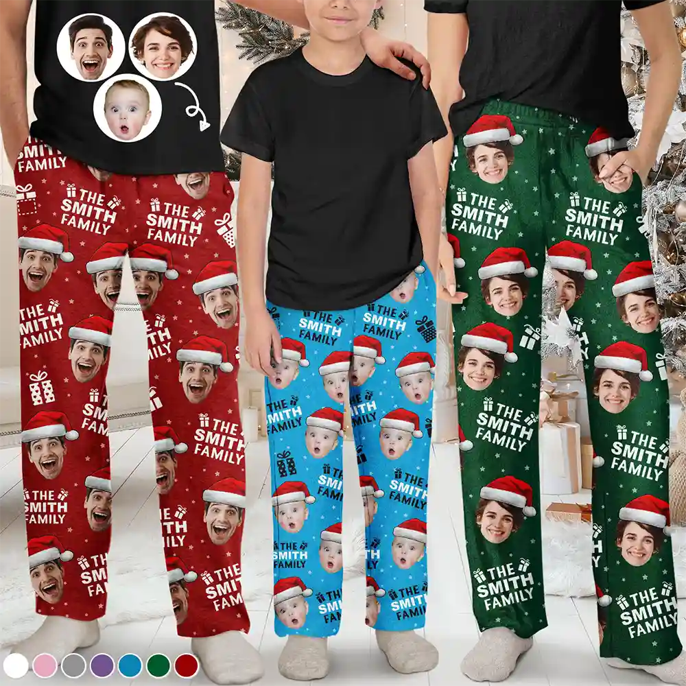 Family - Custom Photo Christmas Gift Family Name - Personalized Pajama Pants