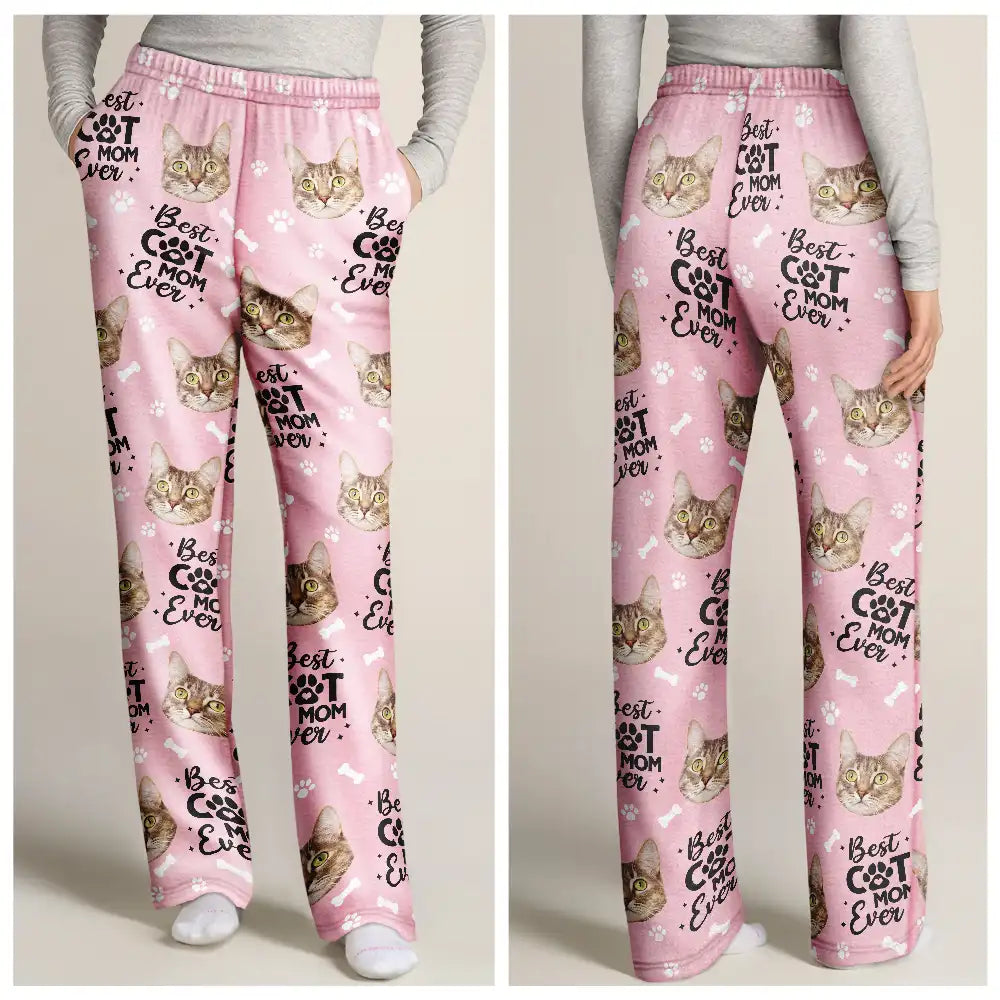Pet Lovers, Dog Lovers, Cat Lovers, Dog Mom, Dog Dad, Cat Mom, Cat Dad - Custom Photo Best Pet Dad Pet Mom Ever Pawprints Pattern - Personalized Pajama Pants