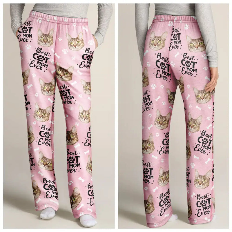 Pet Lovers, Dog Lovers, Cat Lovers, Dog Mom, Dog Dad, Cat Mom, Cat Dad - Custom Photo Best Pet Dad Pet Mom Ever Pawprints Pattern - Personalized Pajama Pants