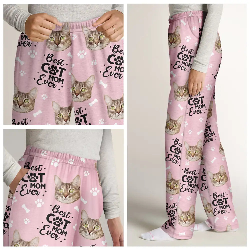 Pet Lovers, Dog Lovers, Cat Lovers, Dog Mom, Dog Dad, Cat Mom, Cat Dad - Custom Photo Best Pet Dad Pet Mom Ever Pawprints Pattern - Personalized Pajama Pants