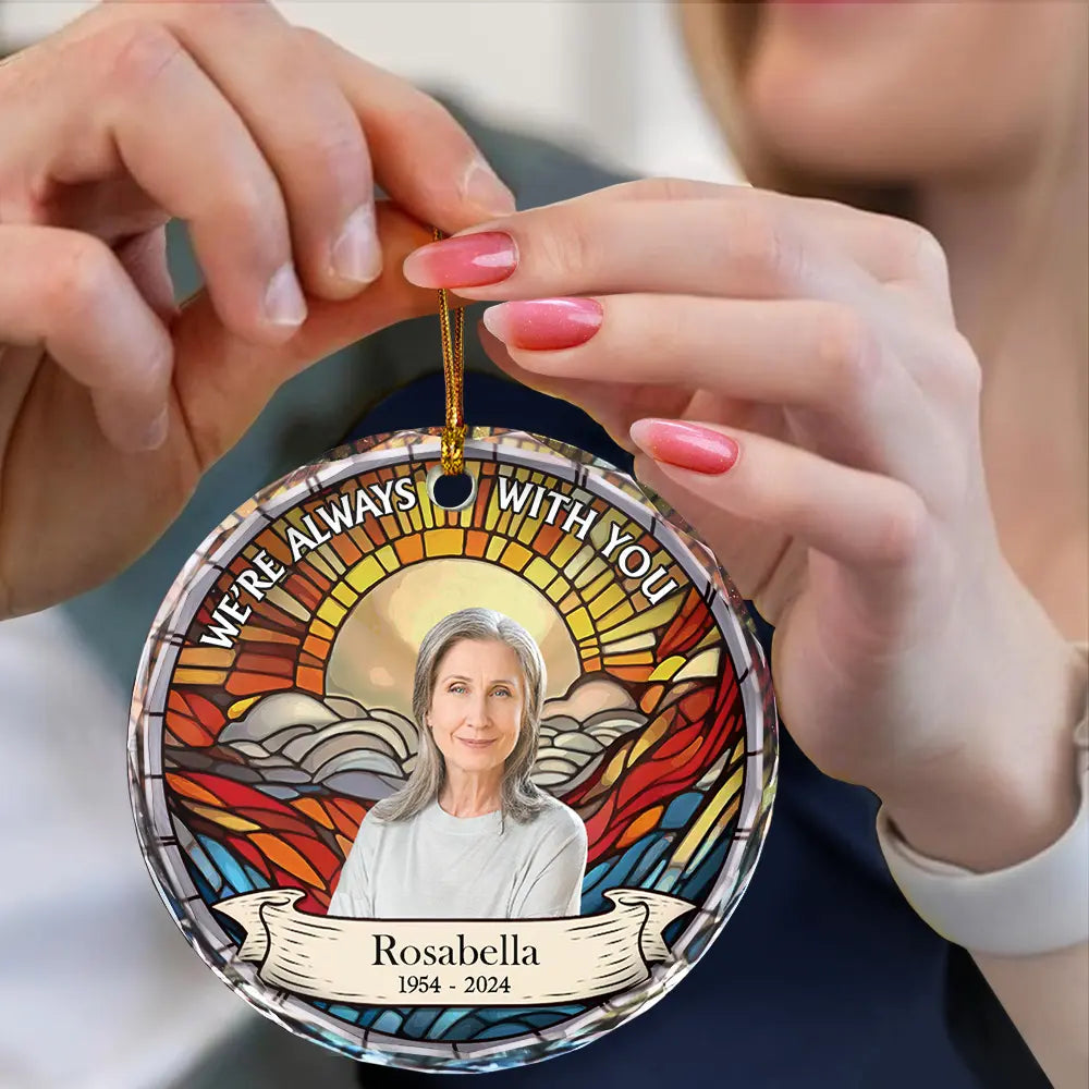 Pet Lovers, Dog Lovers, Cat Lovers - Custom Photo I'm Always With You Memorial - Personalized Circle Glass Ornament
