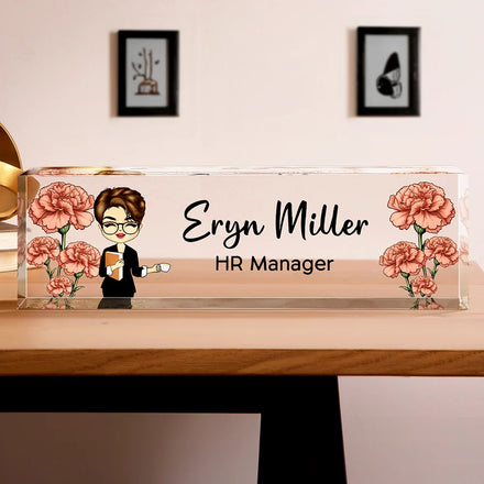 Plaque nominative personnalisée pour bureau, mois de naissance, fleur, homme, femme 