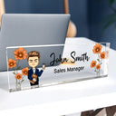 Gift For Bestie, Gift For Sisters, Gifts For Colleagues - Birth Month Flower Man Woman Office - Personalized Desk Name Plate