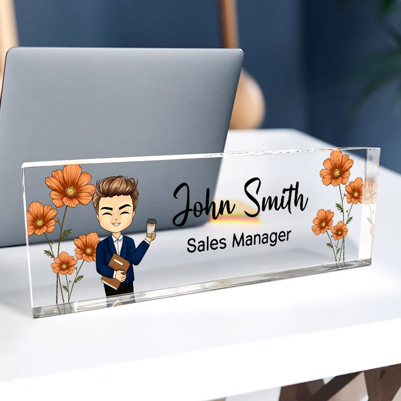 Gift For Bestie, Gift For Sisters, Gifts For Colleagues - Birth Month Flower Man Woman Office - Personalized Desk Name Plate