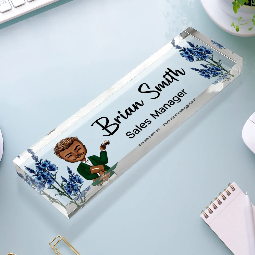 Gift For Bestie, Gift For Sisters, Gifts For Colleagues - Birth Month Flower Man Woman Office - Personalized Desk Name Plate