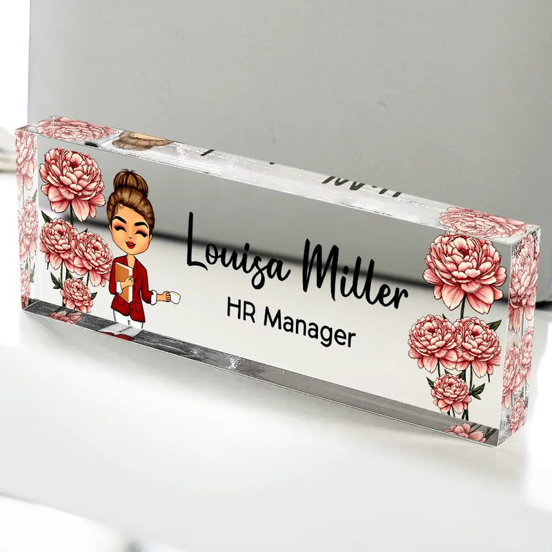 Gift For Bestie, Gift For Sisters, Gifts For Colleagues - Birth Month Flower Man Woman Office - Personalized Desk Name Plate