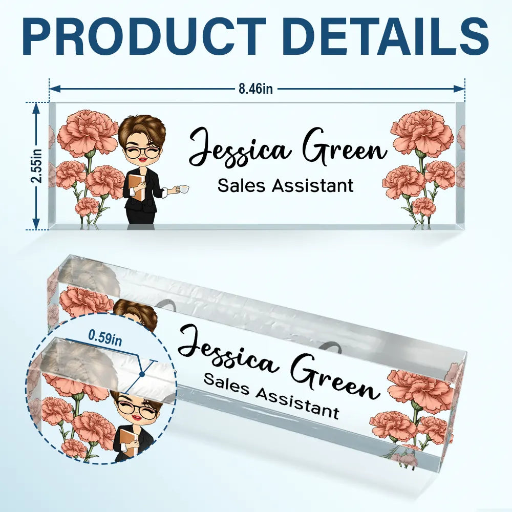 Gift For Bestie, Gift For Sisters, Gifts For Colleagues - Birth Month Flower Man Woman Office - Personalized Desk Name Plate