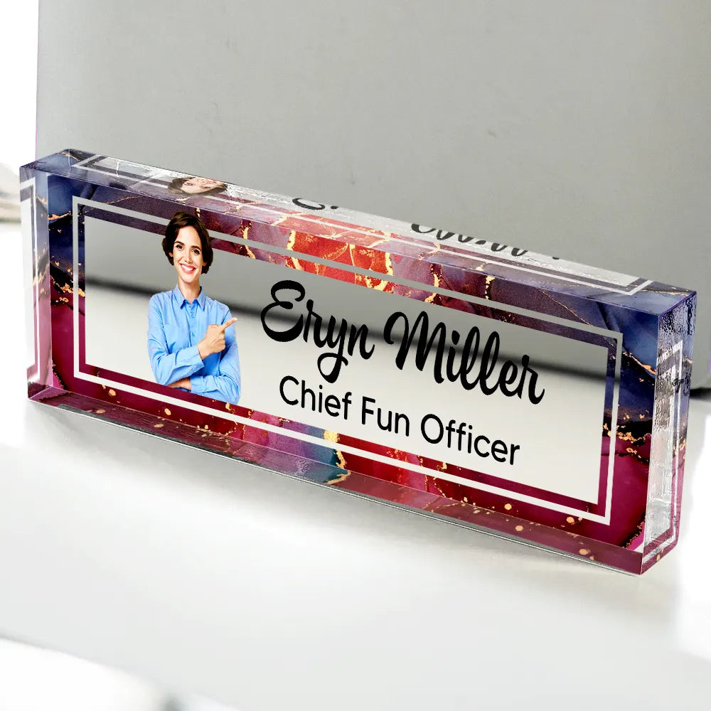 Gift For Bestie, Gift For Sisters, Gifts For Colleagues - Custom Photo Chief Fun Officer - Personalized Desk Name Plate