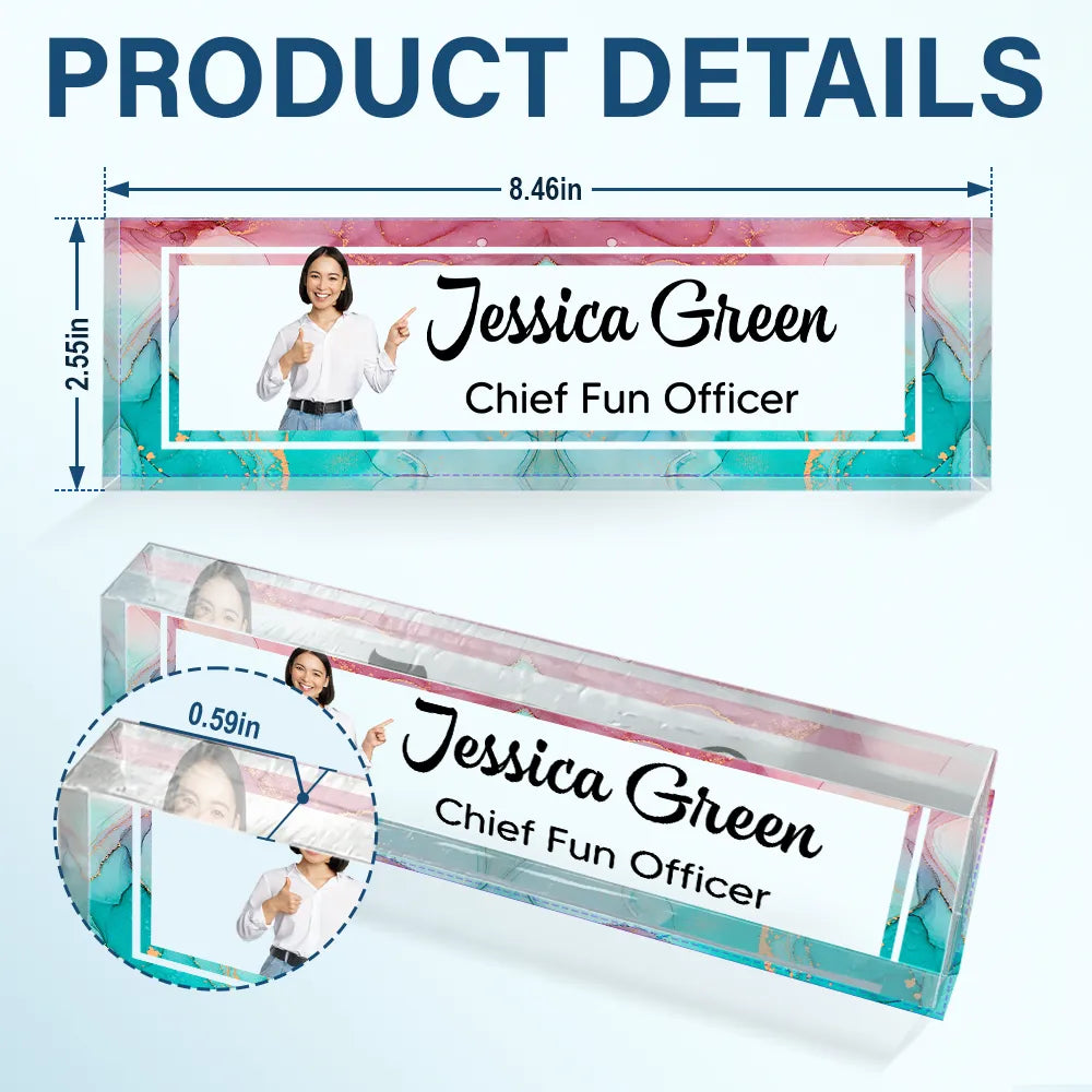Gift For Bestie, Gift For Sisters, Gifts For Colleagues - Custom Photo Chief Fun Officer - Personalized Desk Name Plate