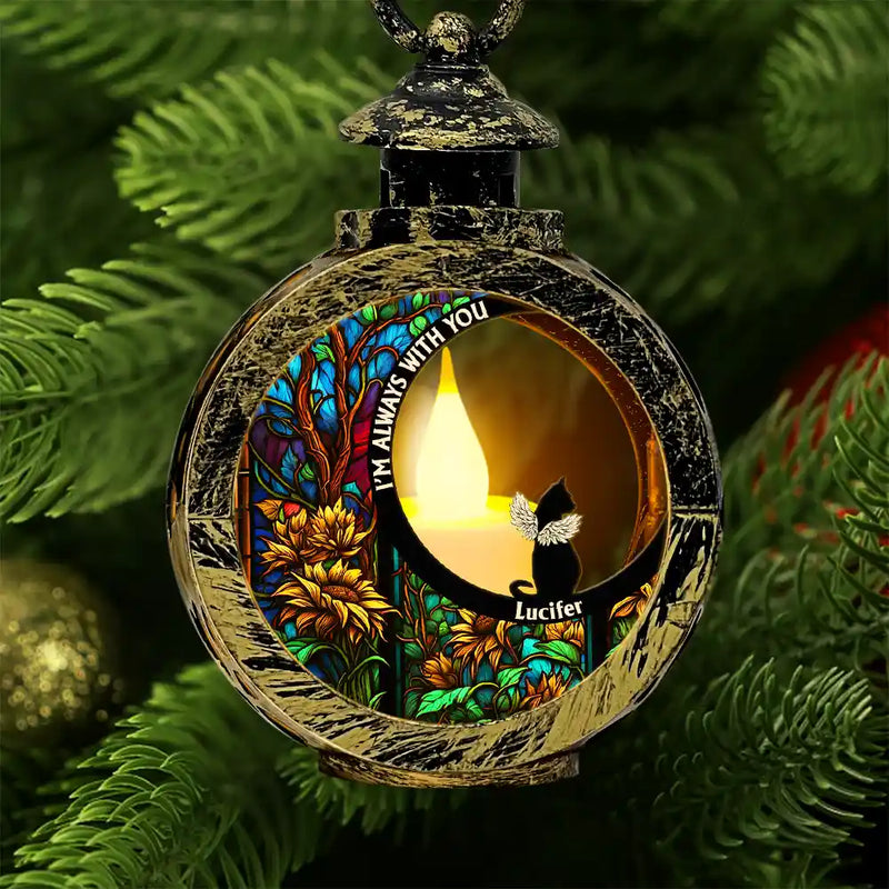 Christmas,Memorial,Sad,Pet Lovers,Dog Lovers,Cat Lovers - In Loving Memory Black Dogs Cats Memorial - Personalized Candlelight Lantern Ornament