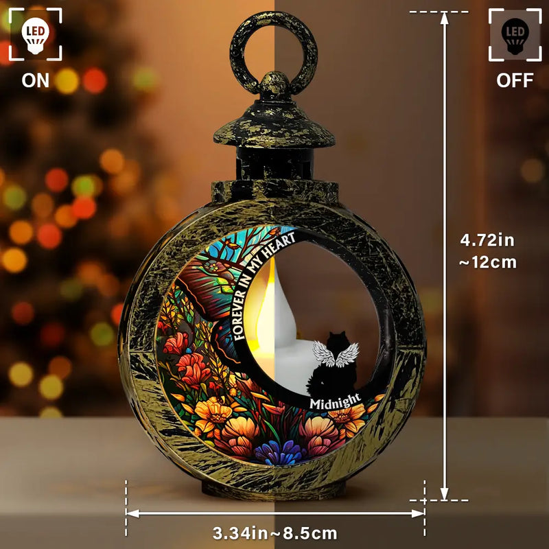 Christmas,Memorial,Sad,Pet Lovers,Dog Lovers,Cat Lovers - In Loving Memory Black Dogs Cats Memorial - Personalized Candlelight Lantern Ornament