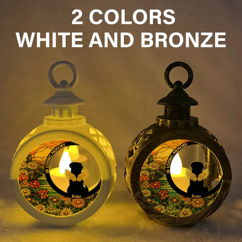 Christmas,Memorial,Sad,Pet Lovers,Dog Lovers,Cat Lovers - In Loving Memory Black Dogs Cats Memorial - Personalized Candlelight Lantern Ornament