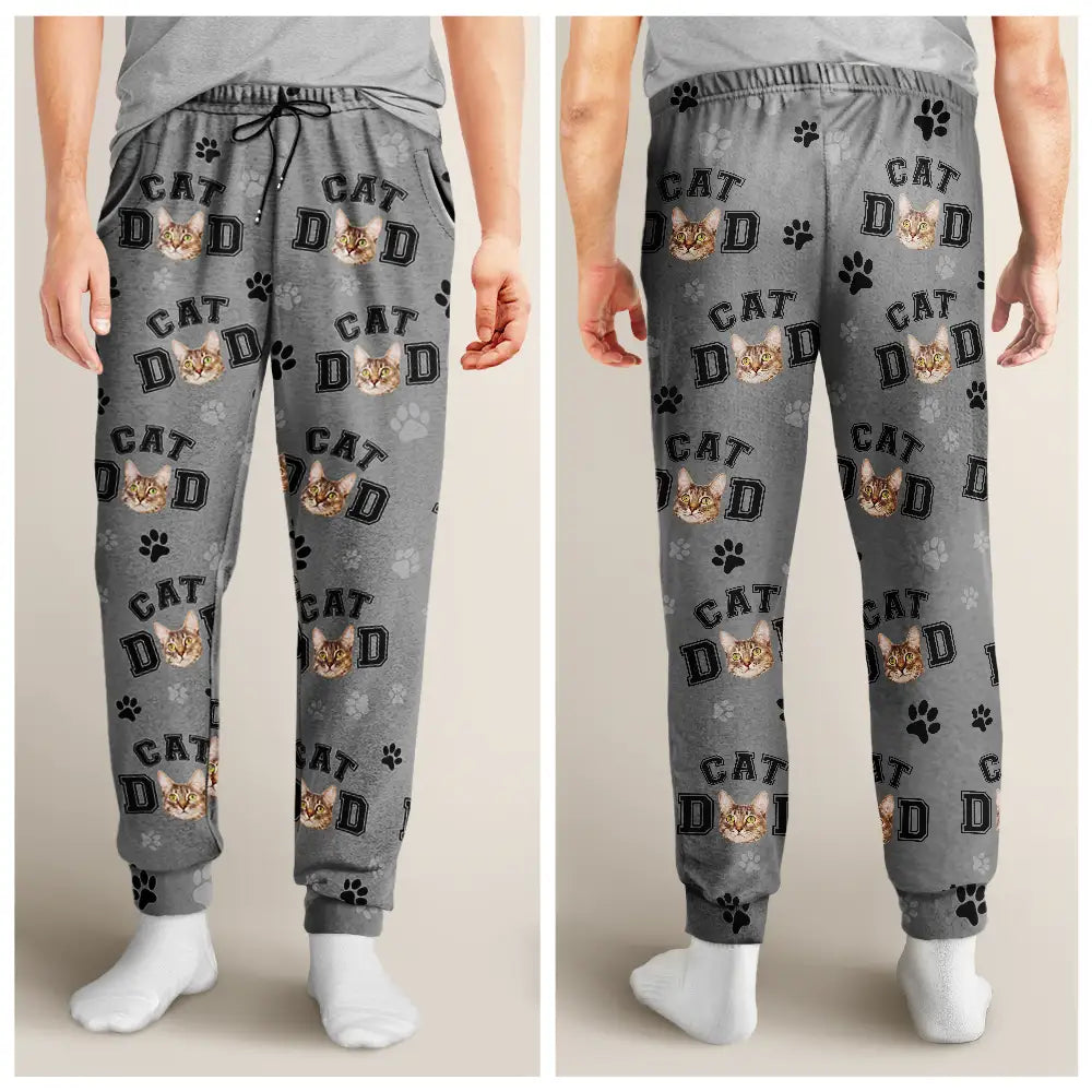 Pet Lovers,Dog Lovers,Cat Lovers,Pet Mom,Pet Dad - Custom Photo Pet Mom Dad Pawprints Pattern - Personalized Pajama Pants