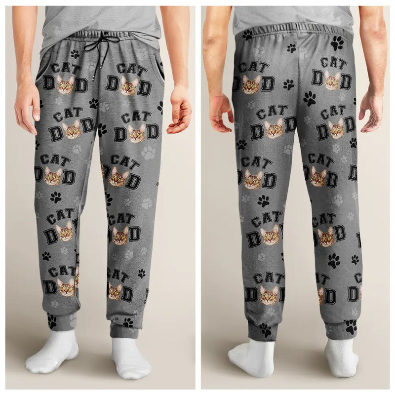Pet Lovers,Dog Lovers,Cat Lovers,Pet Mom,Pet Dad - Custom Photo Pet Mom Dad Pawprints Pattern - Personalized Pajama Pants