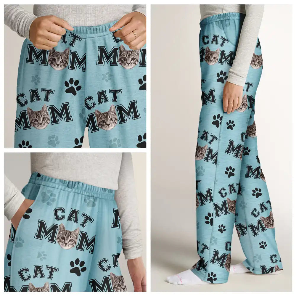 Pet Lovers,Dog Lovers,Cat Lovers,Pet Mom,Pet Dad - Custom Photo Pet Mom Dad Pawprints Pattern - Personalized Pajama Pants