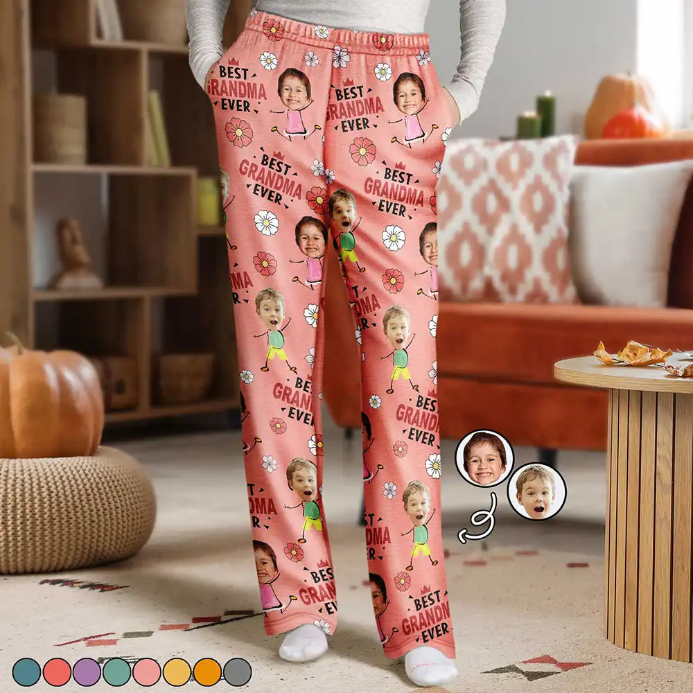 Custom Photo,Gift For Grandma,Gift For Mother,Happy - Custom Photo Best Grandma Nana Mom Ever - Personalized Pajama Pants
