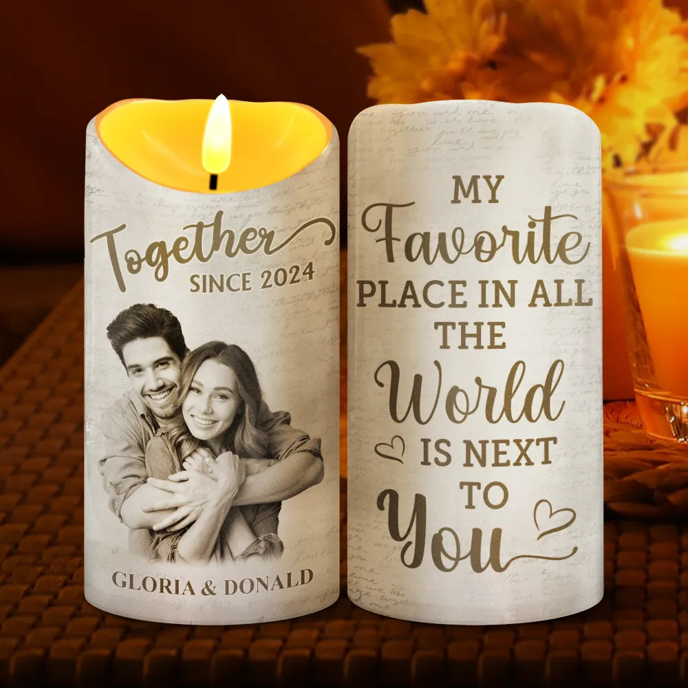 Gift For Couples, Gift For Husband, Gift For Wife, Gift For Girlfriend, Gift For Boyfriend - Custom Photo My Favorite Place In All The World - Personalized Flameless LED Candle