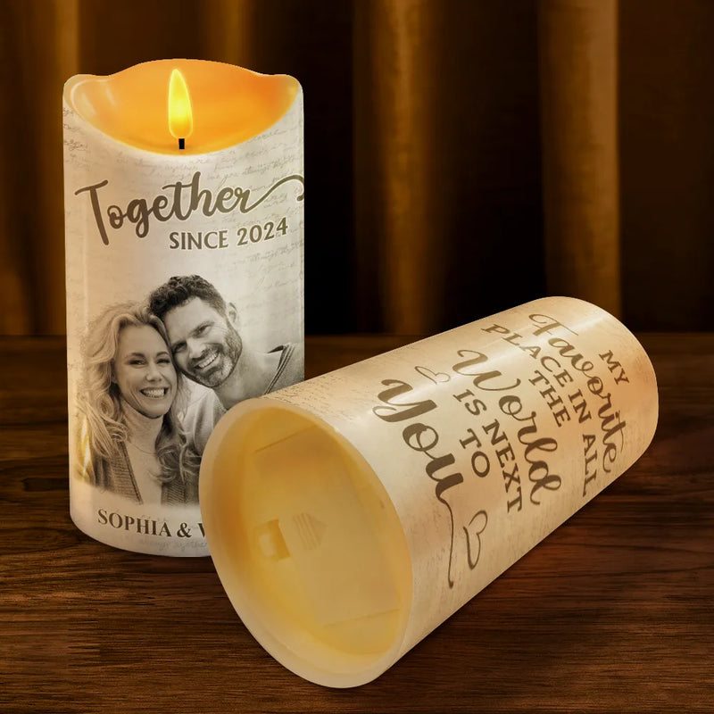 Gift For Couples, Gift For Husband, Gift For Wife, Gift For Girlfriend, Gift For Boyfriend - Custom Photo My Favorite Place In All The World - Personalized Flameless LED Candle