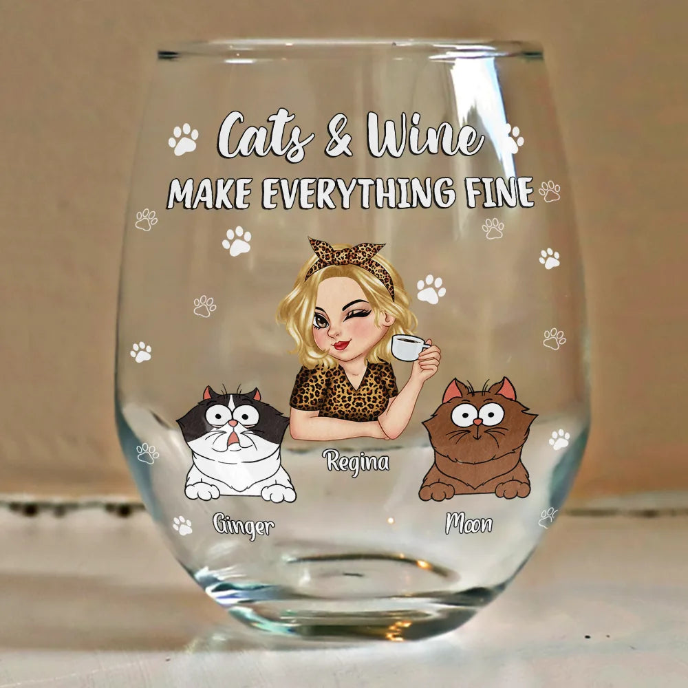 Gift For Yourself,Happy,Dog Lovers,Dog Mom - Dogs And Wine Make Everything Fine - Personalized Stemless Wine Glass