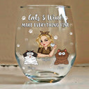 Gift For Yourself,Happy,Dog Lovers,Dog Mom - Dogs And Wine Make Everything Fine - Personalized Stemless Wine Glass