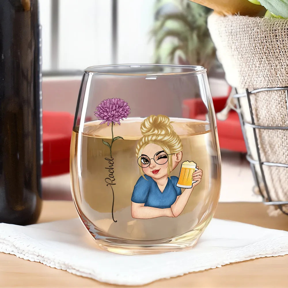 Gift For Yourself, Gift For Women - Birth Flower You Are Amazing And Strong - Personalized Stemless Wine Glass