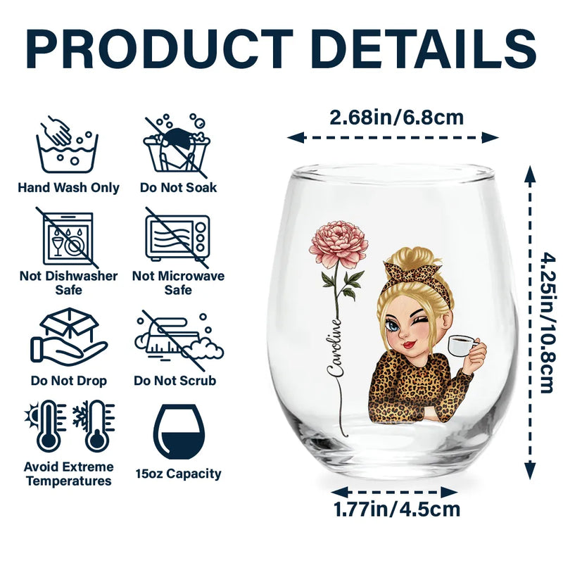 Gift For Yourself, Gift For Women - Birth Flower You Are Amazing And Strong - Personalized Stemless Wine Glass