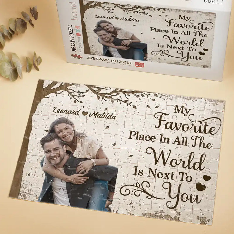 Gift For Couples, Gift For Husband, Gift For Wife, Gift For Boyfriend, Gift For Girlfriend - Custom Photo My Favorite Place In All The World - Personalized Jigsaw Puzzle